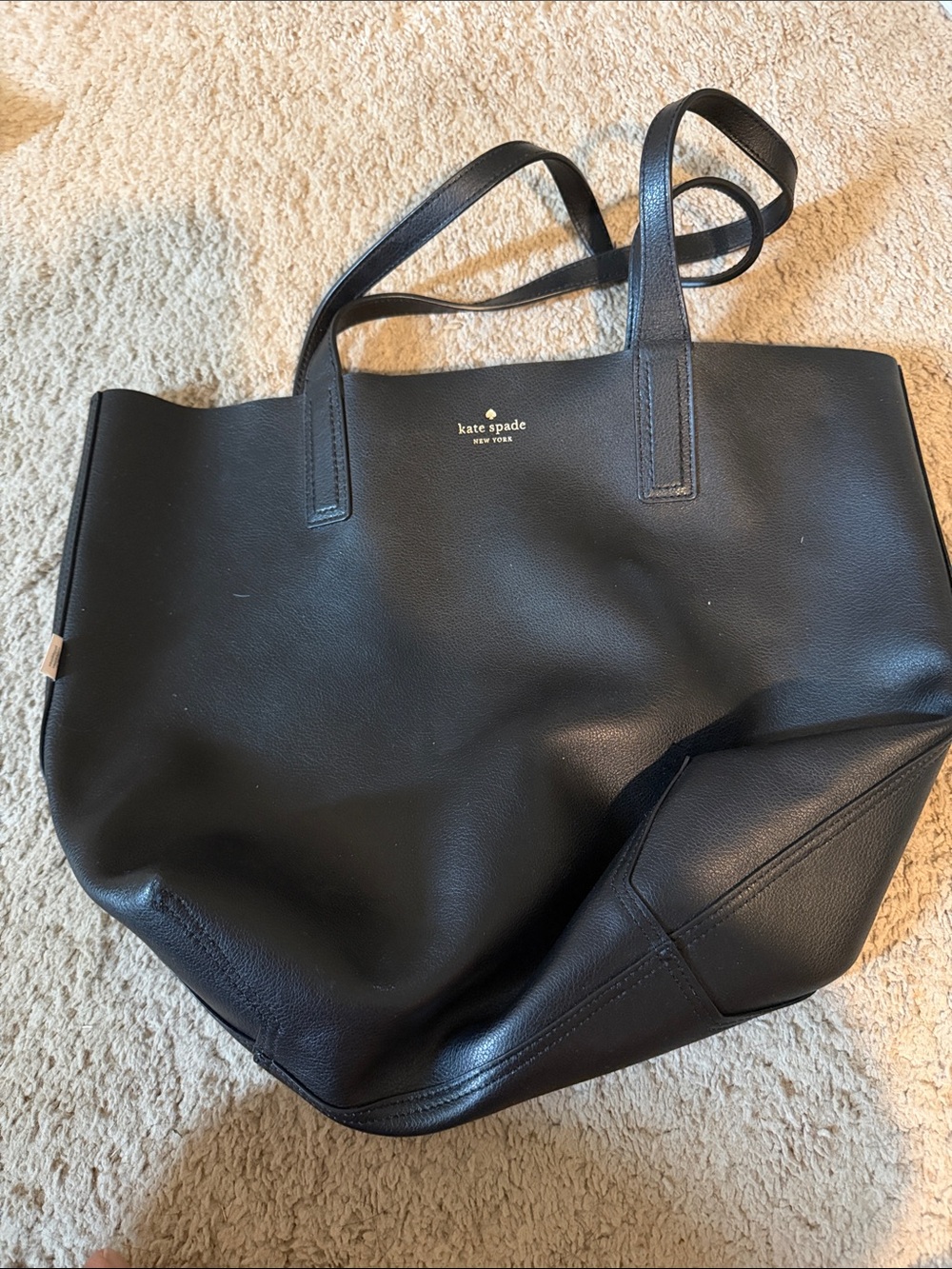 kate spade Black Leather Large Tote with Logo